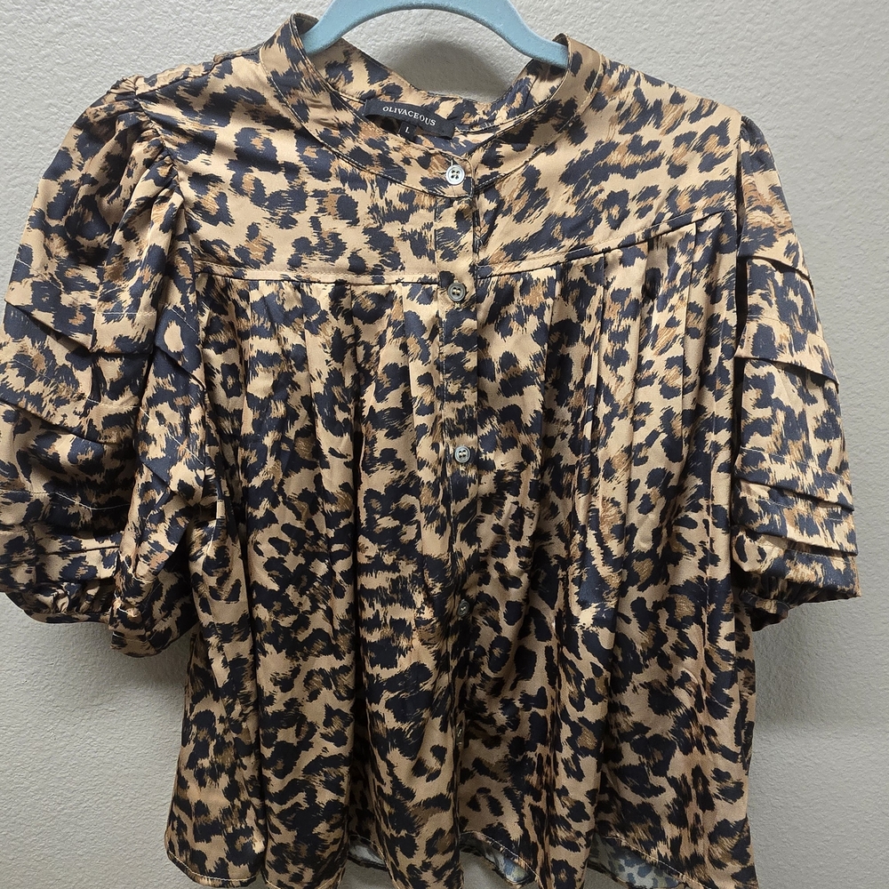Leopard Print Women's Blouse L